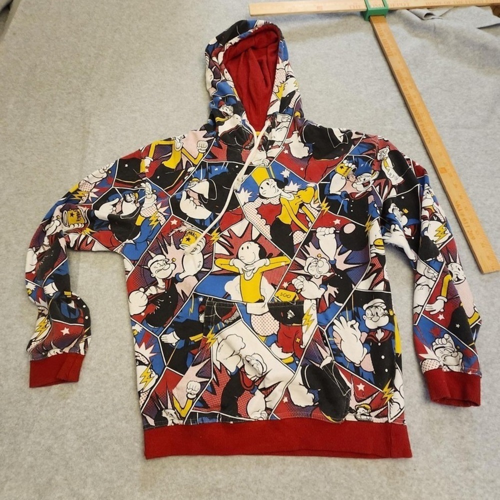 Popeye Hoodie Mens Medium Multicolor Comic‎ Cartoon Pullover Brisco Brands 2018